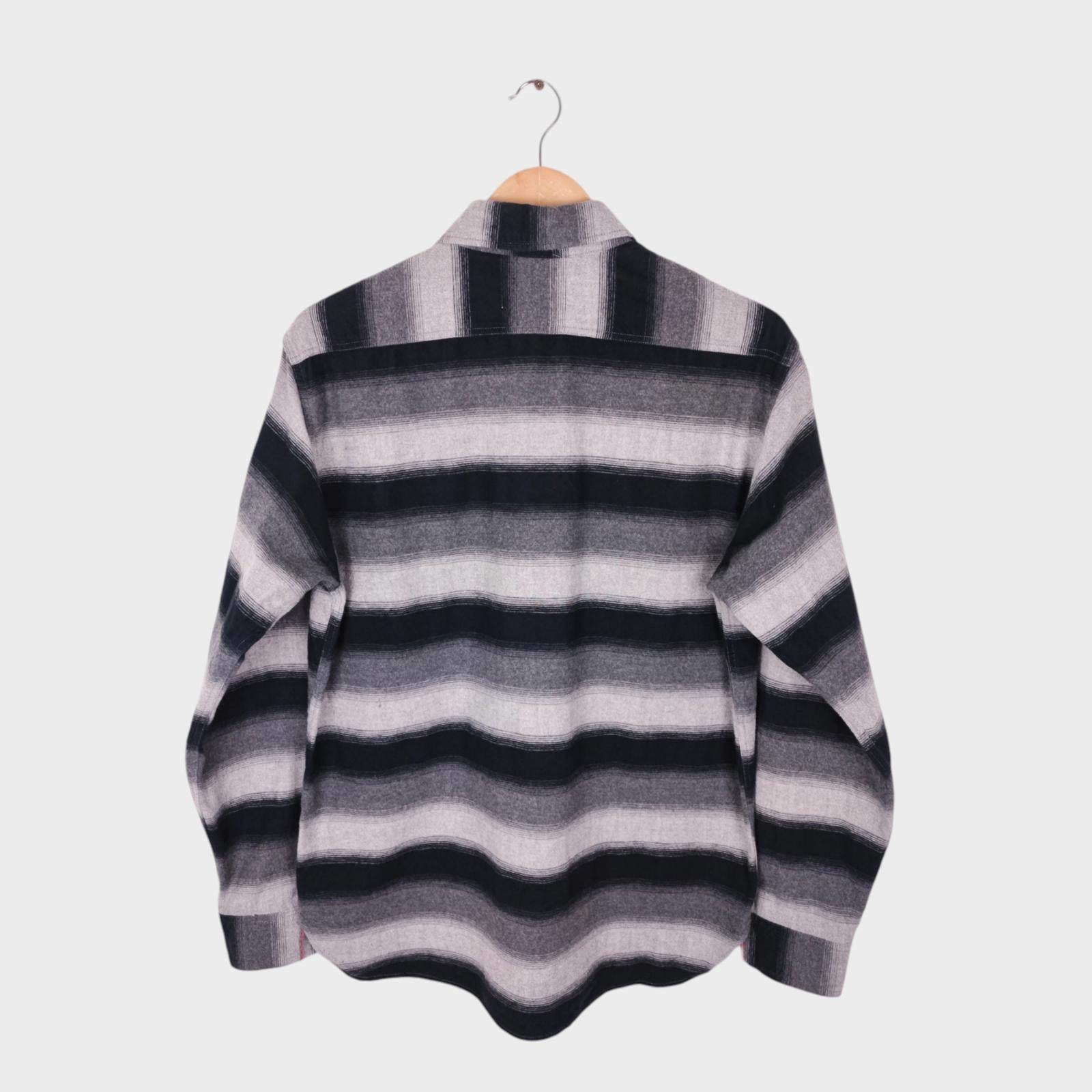 SUGAR CANE Men's Made in Japan Black/Grey Striped Flannel Shirt - Size L