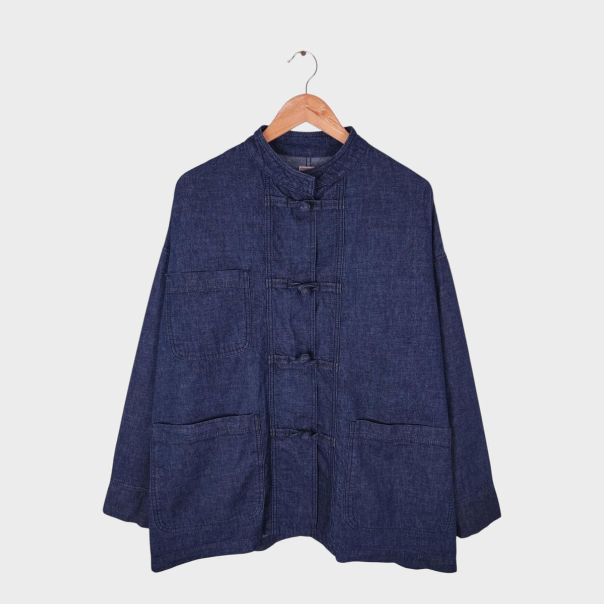 SURF HEROES Men's Blue Denim Made in Japan Oversized Fit Chinese Kung Fu Chore Jacket