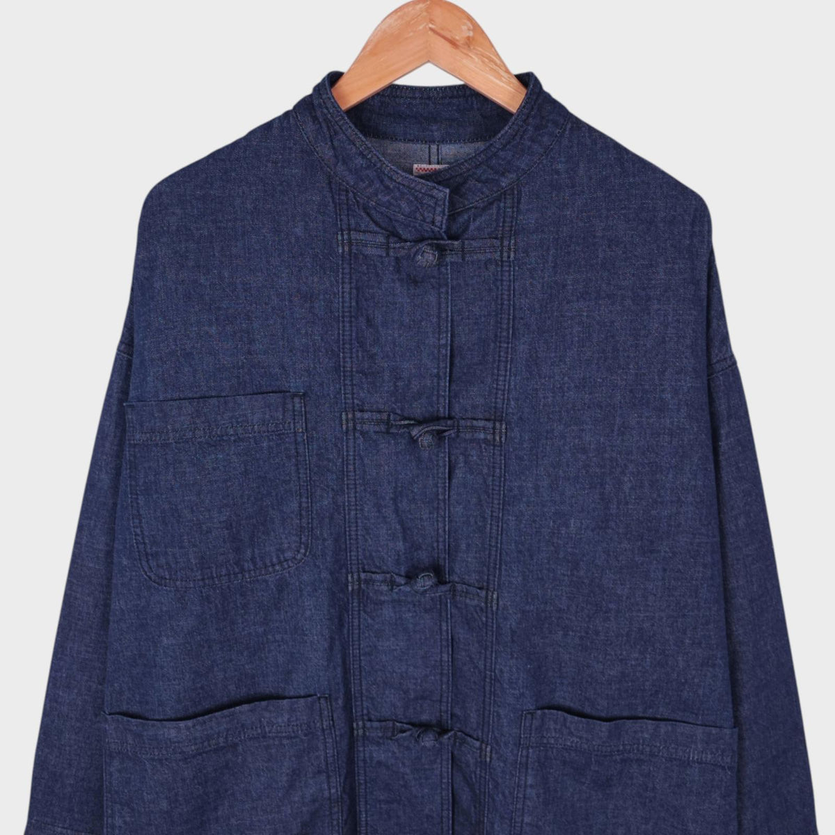 SURF HEROES Men's Blue Denim Made in Japan Oversized Fit Chinese Kung Fu Chore Jacket