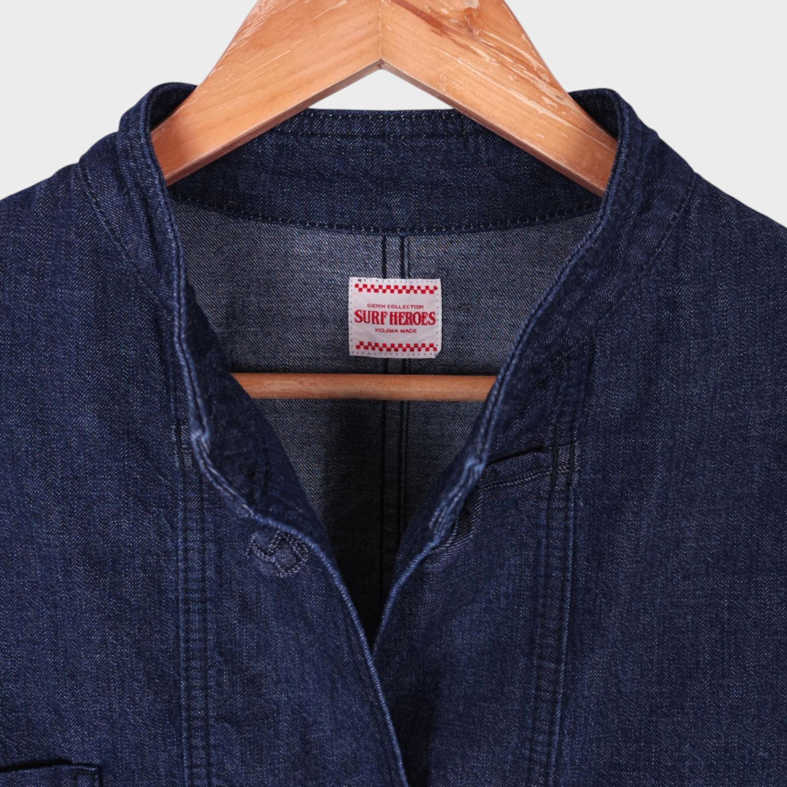 SURF HEROES Blue Denim Made in Japan Oversized Fit Chinese Kung Fu Chore Jacket