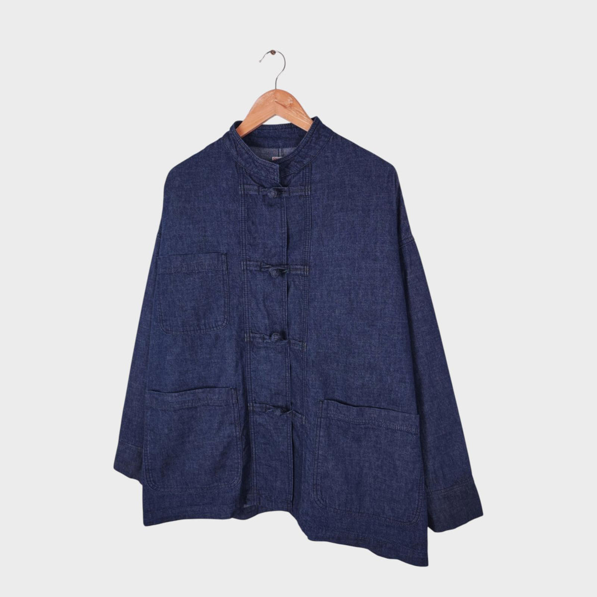 SURF HEROES Men's Blue Denim Made in Japan Oversized Fit Chinese Kung Fu Chore Jacket