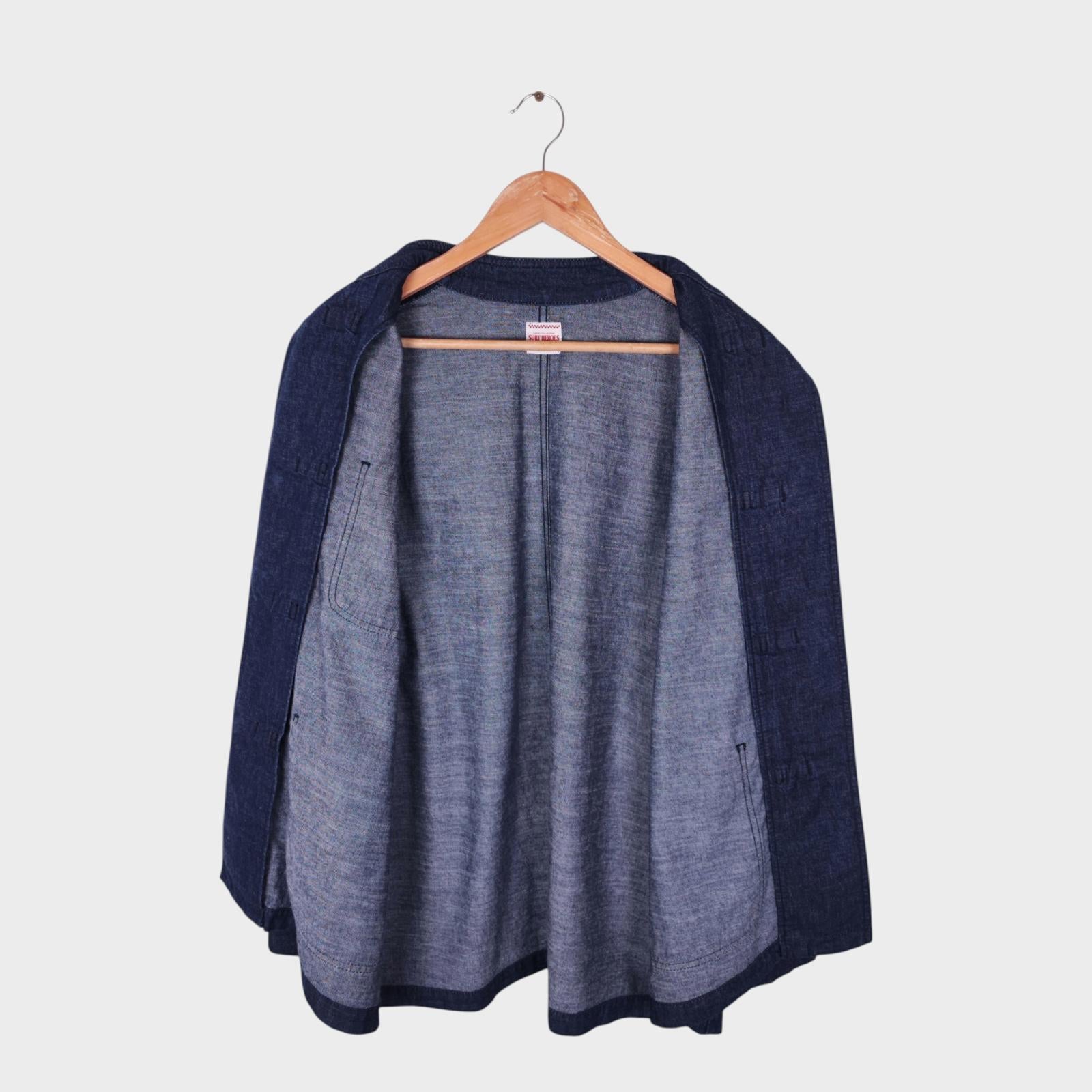 SURF HEROES Blue Denim Made in Japan Oversized Fit Chinese Kung Fu Chore Jacket