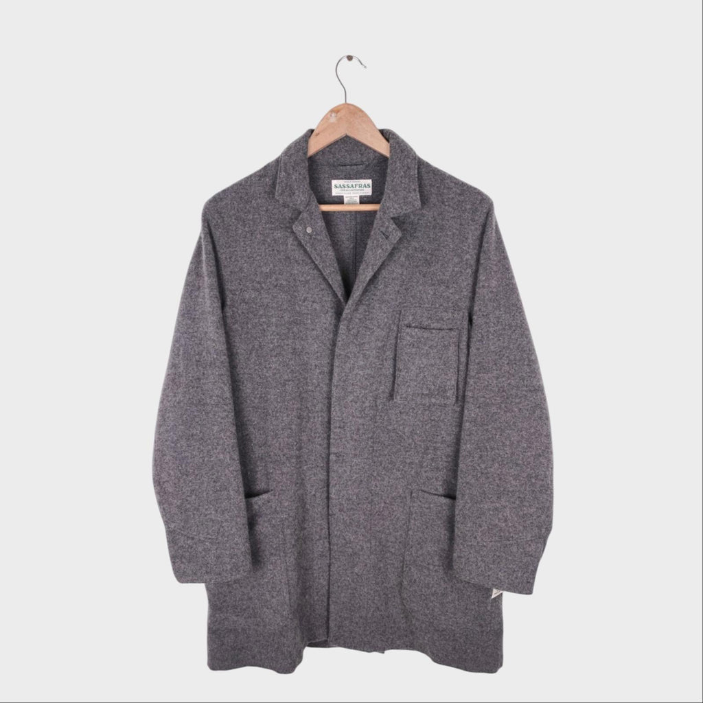 SASSAFRAS Men's Made in Japan Grey Wool Blend Whole Leaf Coat Jacket