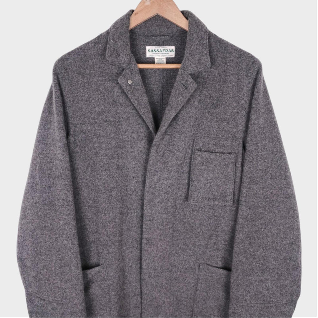 SASSAFRAS Men's Made in Japan Grey Wool Blend Whole Leaf Coat Jacket
