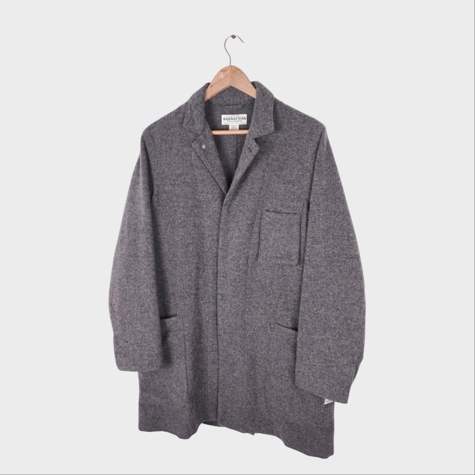 SASSAFRAS Men's Made in Japan Grey Wool Blend Whole Leaf Coat Jacket