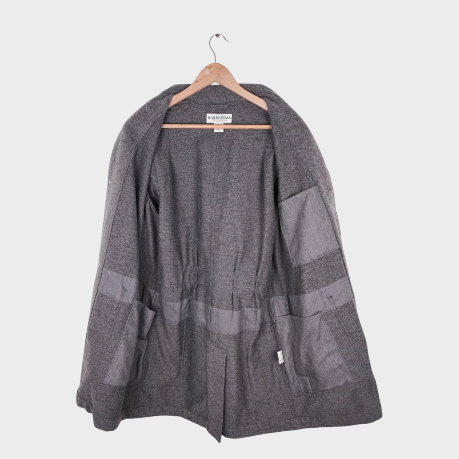 SASSAFRAS Men's Made in Japan Grey Wool Blend Whole Leaf Coat Jacket