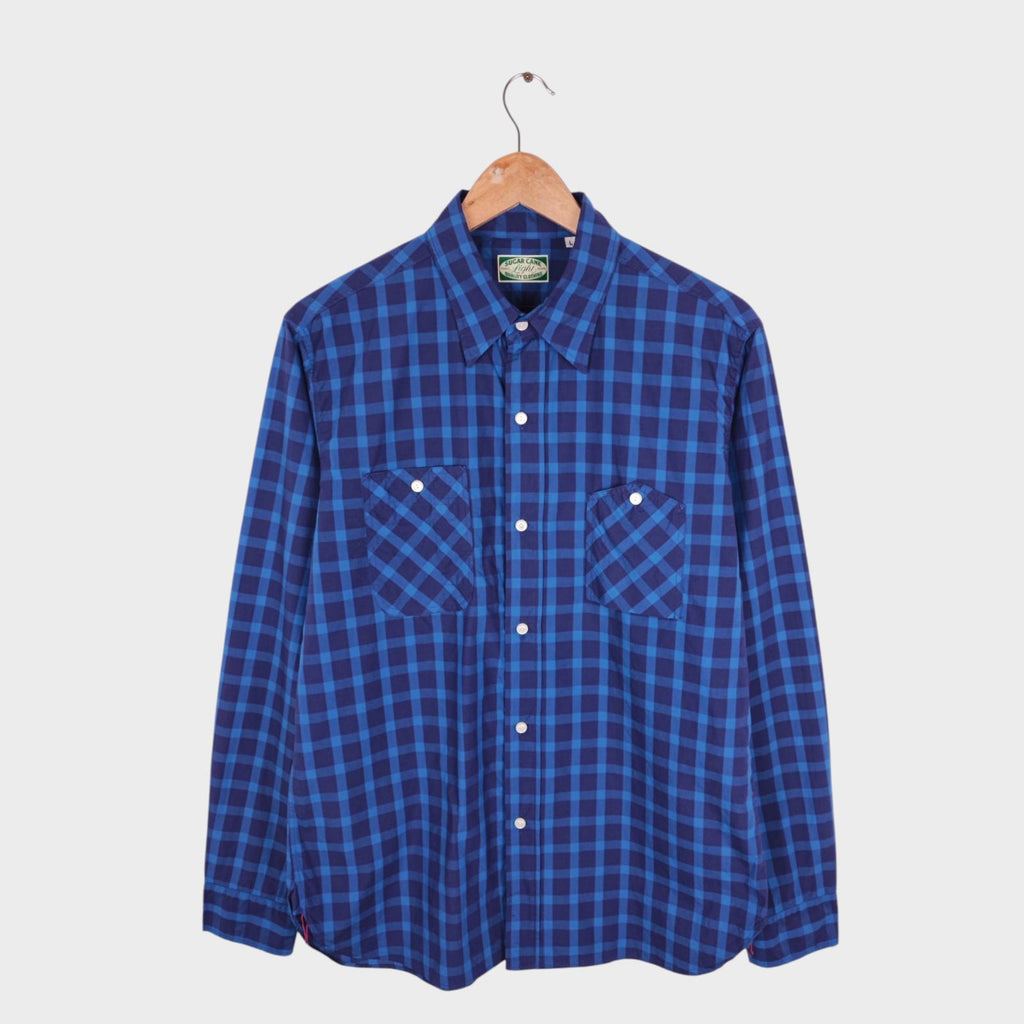 SUGAR CANE Men's Made in USA Japan Blue Checked Work Shirt