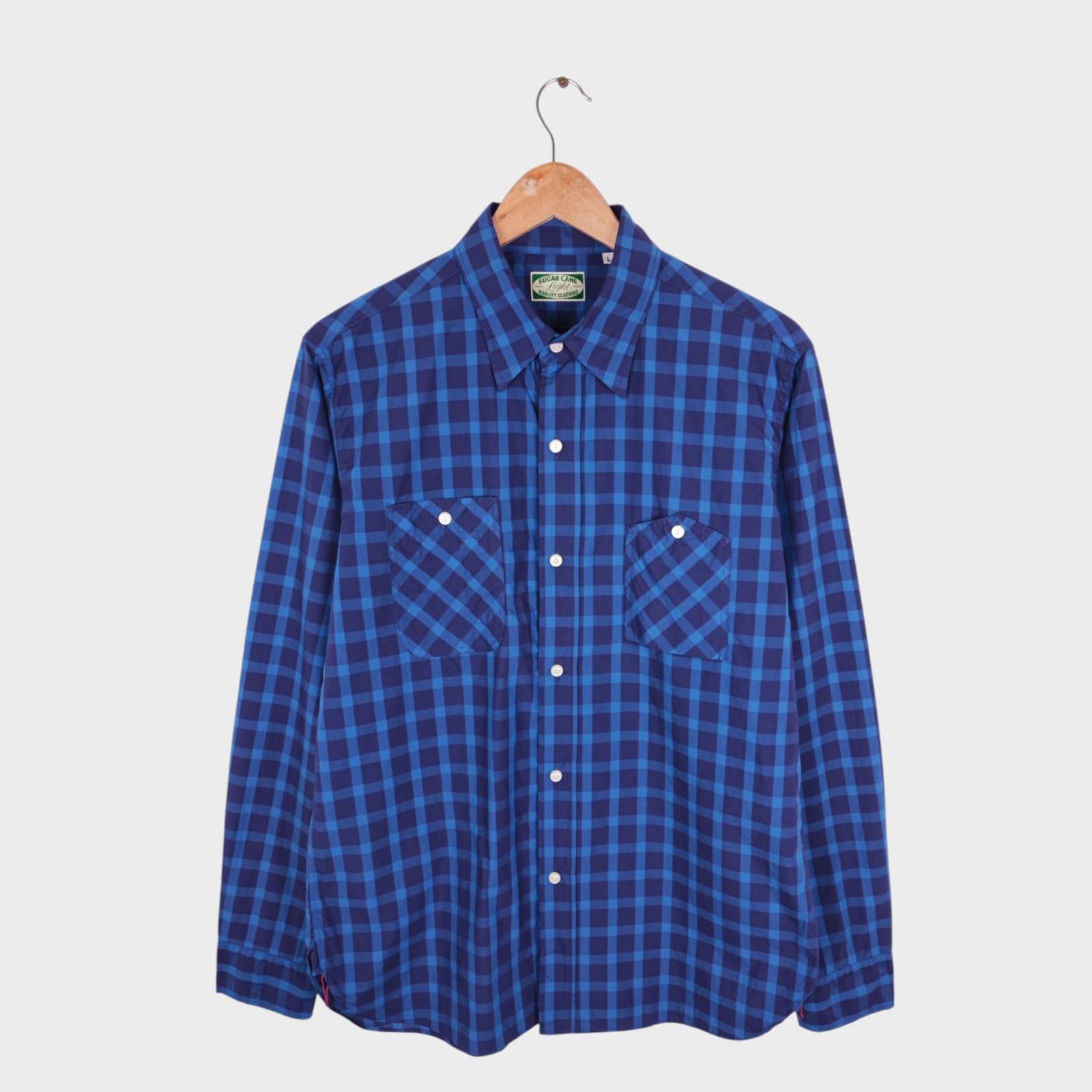 SUGAR CANE Men's Made in USA Japan Blue Checked Work Shirt
