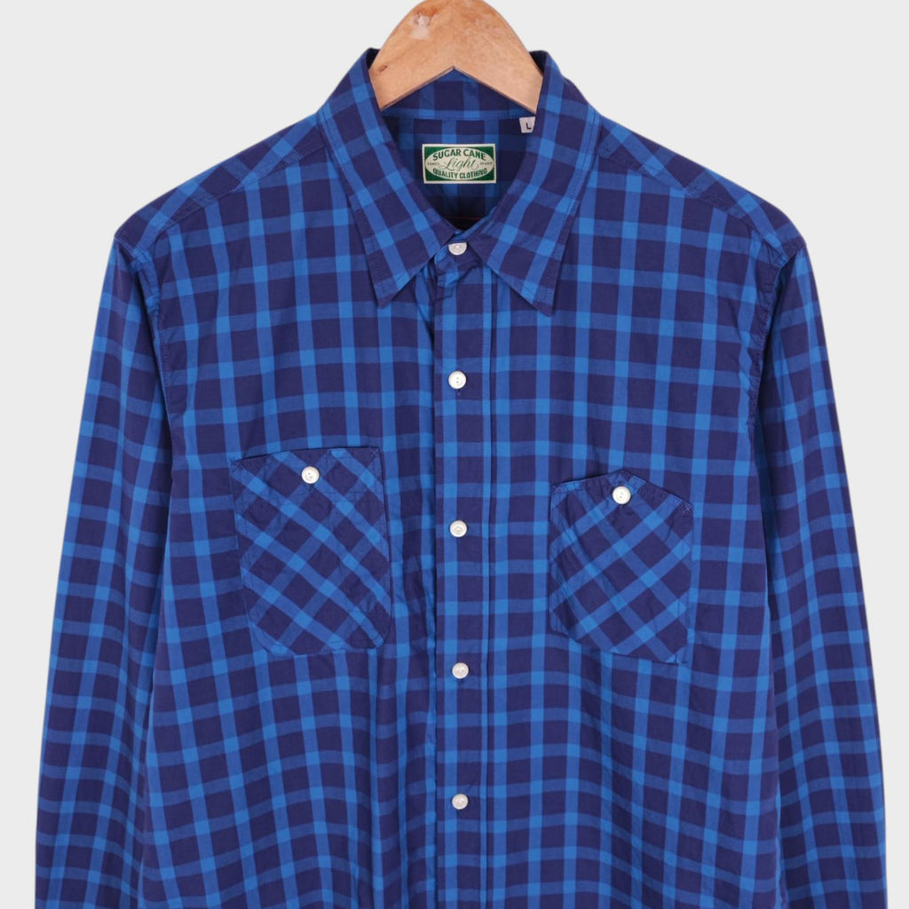 SUGAR CANE Men's Made in USA Japan Blue Checked Work Shirt