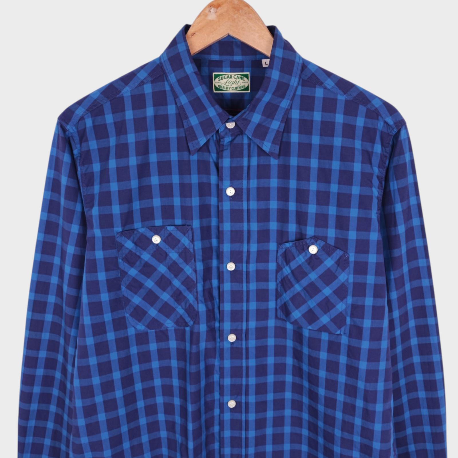 SUGAR CANE Men's Made in USA Japan Blue Checked Work Shirt