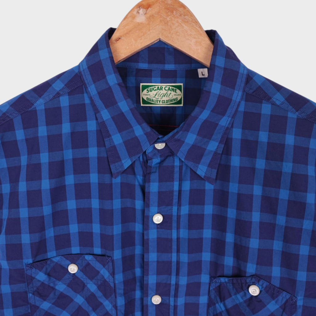SUGAR CANE Men's Made in USA Japan Blue Checked Work Shirt