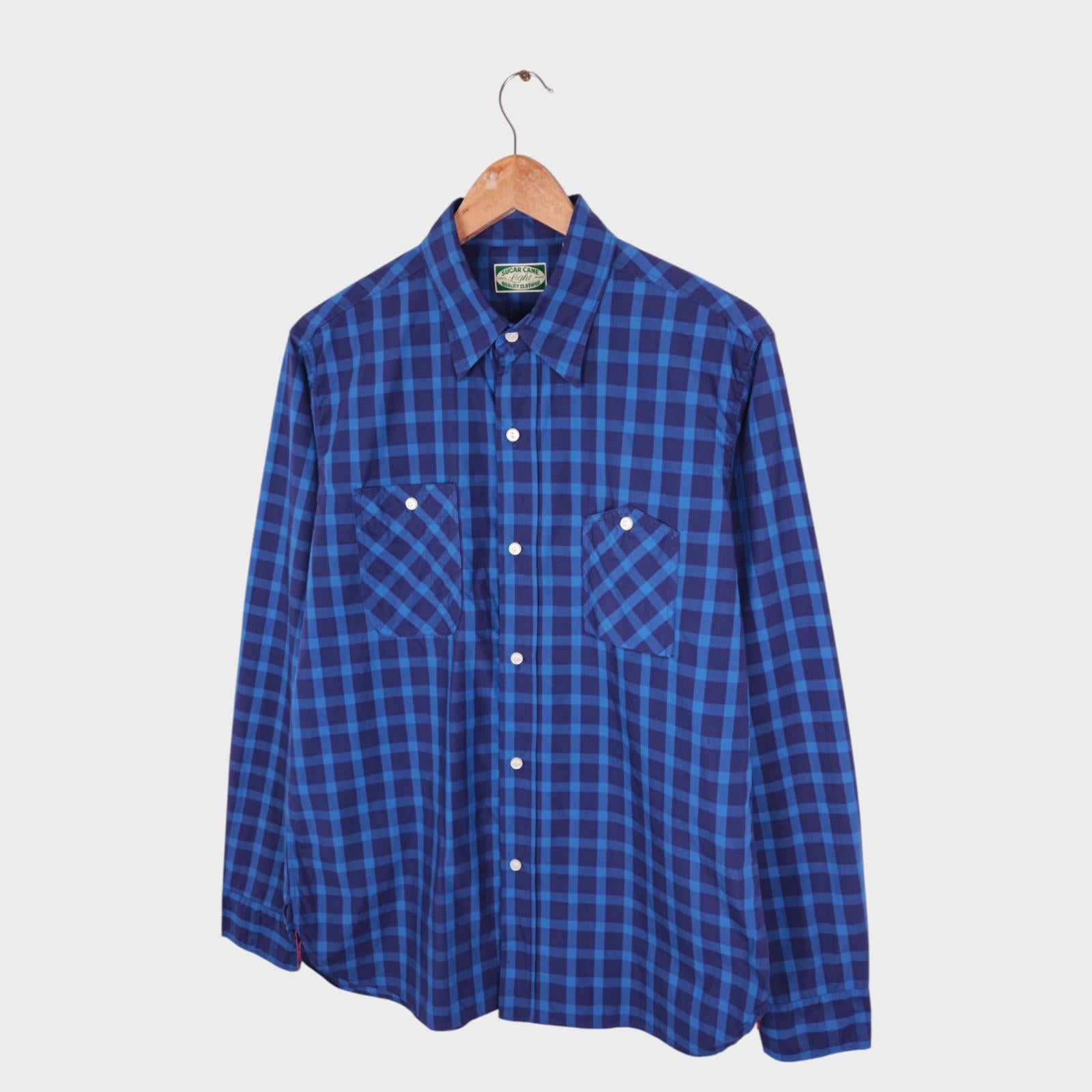 SUGAR CANE Men's Made in USA Japan Blue Checked Work Shirt