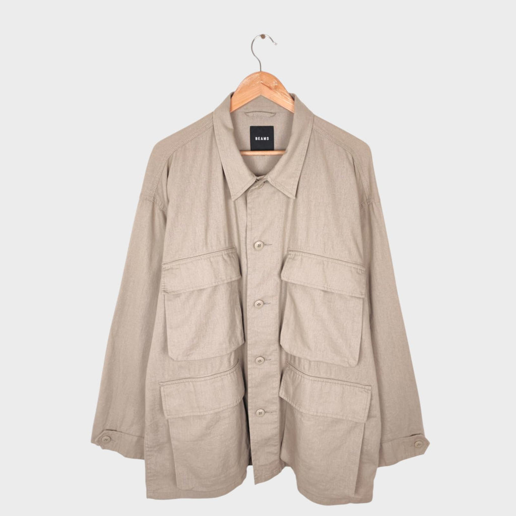 BEAMS Men's Taupe Linen/Cotton Oversized Fit Safari Jungle Jacket