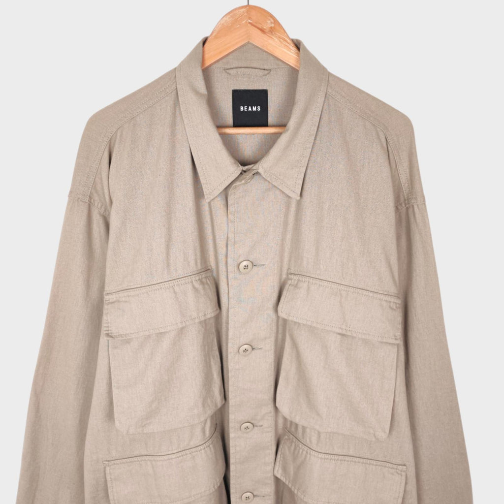 BEAMS Men's Taupe Linen/Cotton Oversized Fit Safari Jungle Jacket