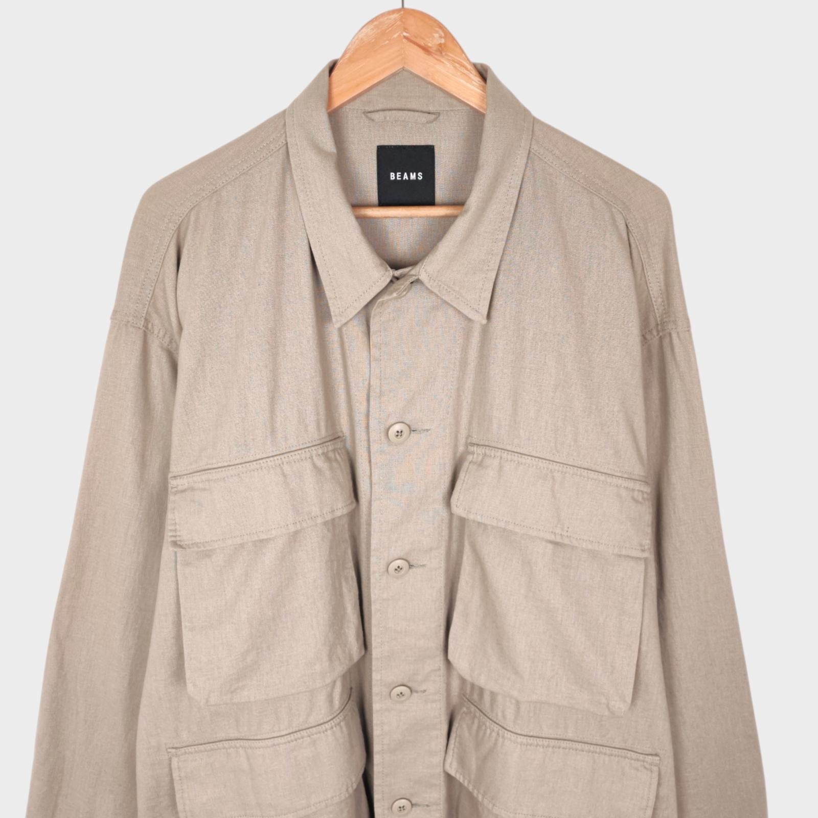 BEAMS Men's Taupe Linen/Cotton Oversized Fit Safari Jungle Jacket