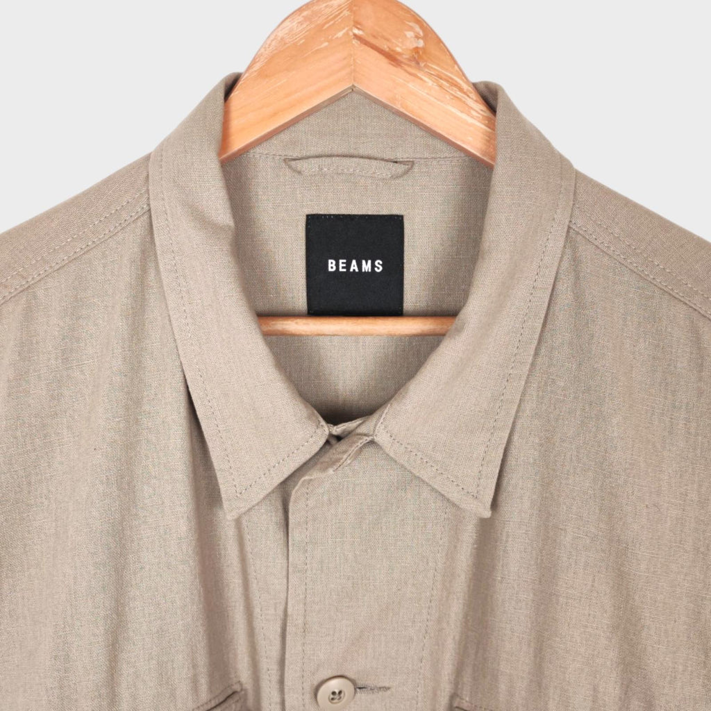 BEAMS Men's Taupe Linen/Cotton Oversized Fit Safari Jungle Jacket