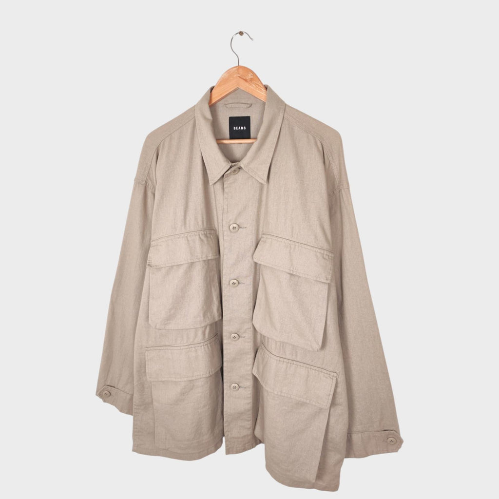 BEAMS Men's Taupe Linen/Cotton Oversized Fit Safari Jungle Jacket