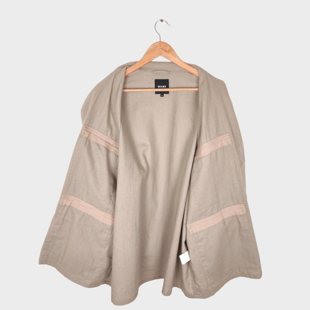 BEAMS Men's Taupe Linen/Cotton Oversized Fit Safari Jungle Jacket