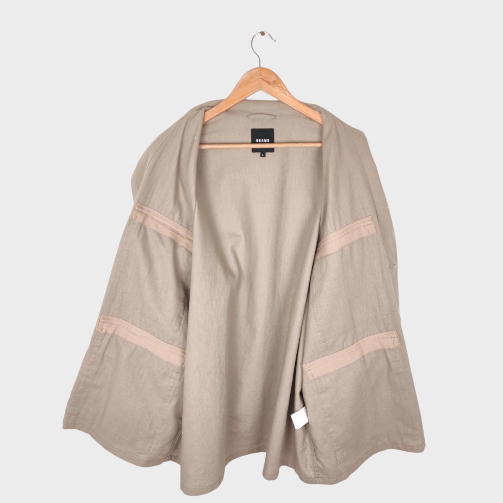 BEAMS Men's Taupe Linen/Cotton Oversized Fit Safari Jungle Jacket