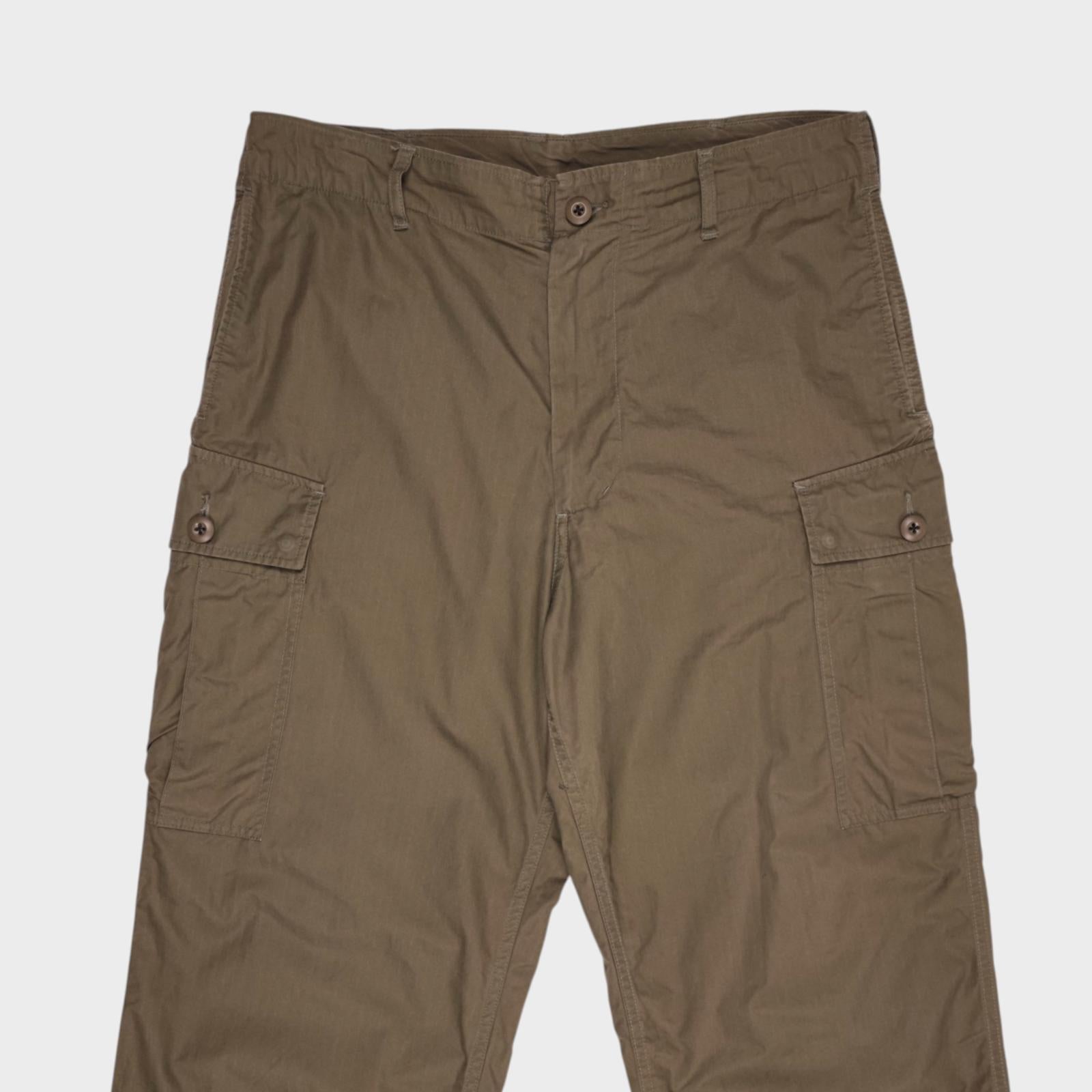 BEAMS PLUS Men's Khaki Green Ripstop Cotton Cargo Trousers
