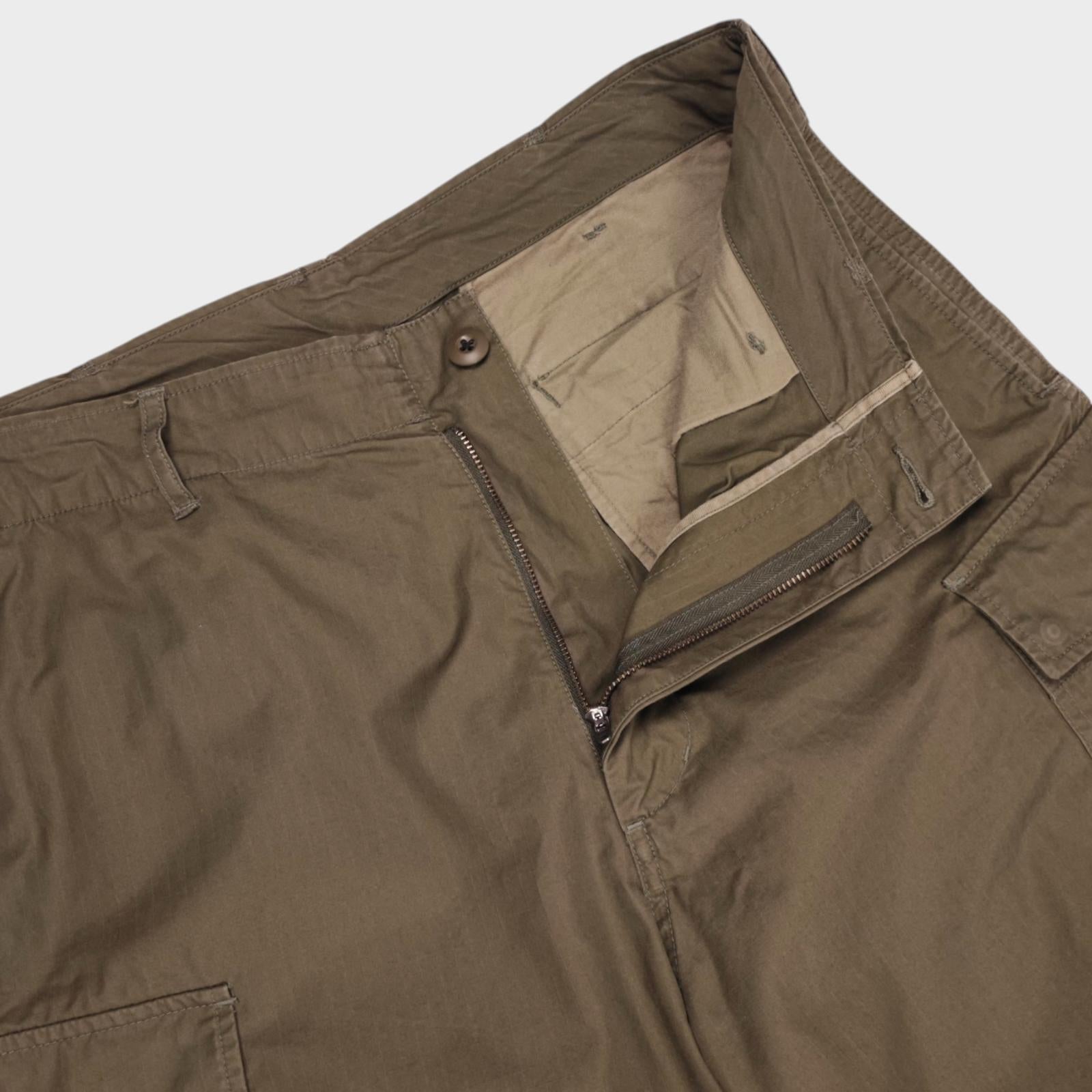 BEAMS PLUS Men's Khaki Green Ripstop Cotton Cargo Trousers
