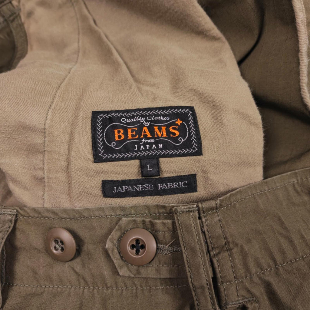 BEAMS PLUS Men's Khaki Green Ripstop Cotton Cargo Trousers