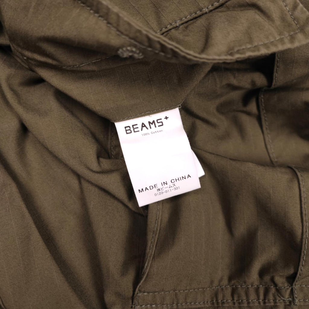 BEAMS PLUS Men's Khaki Green Ripstop Cotton Cargo Trousers