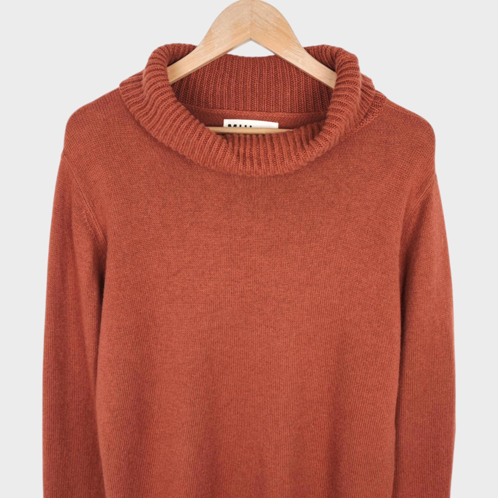 MHL MARGARET HOWELL Men's Orange Wool/Linen Blend Rollneck Jumper