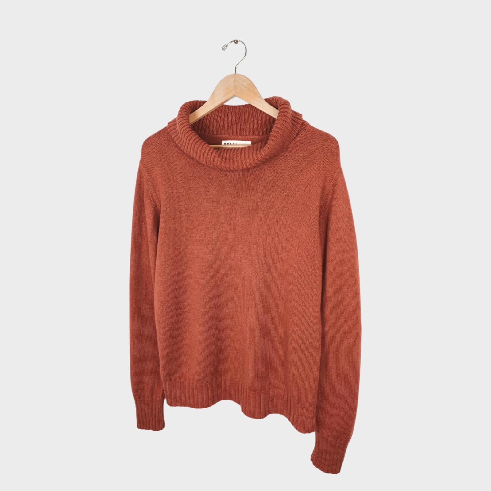 MHL MARGARET HOWELL Men's Orange Wool/Linen Blend Rollneck Jumper