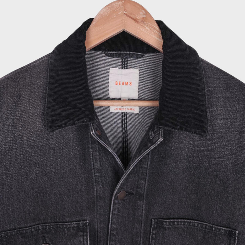 BEAMS Men's Grey Denim Oversized Fit Chore Jacket