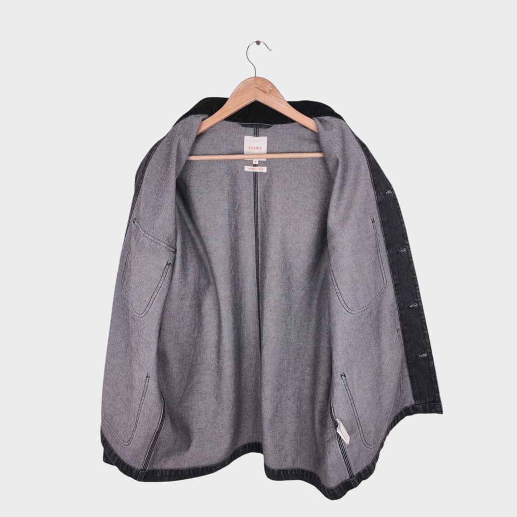 BEAMS Men's Grey Denim Oversized Fit Chore Jacket
