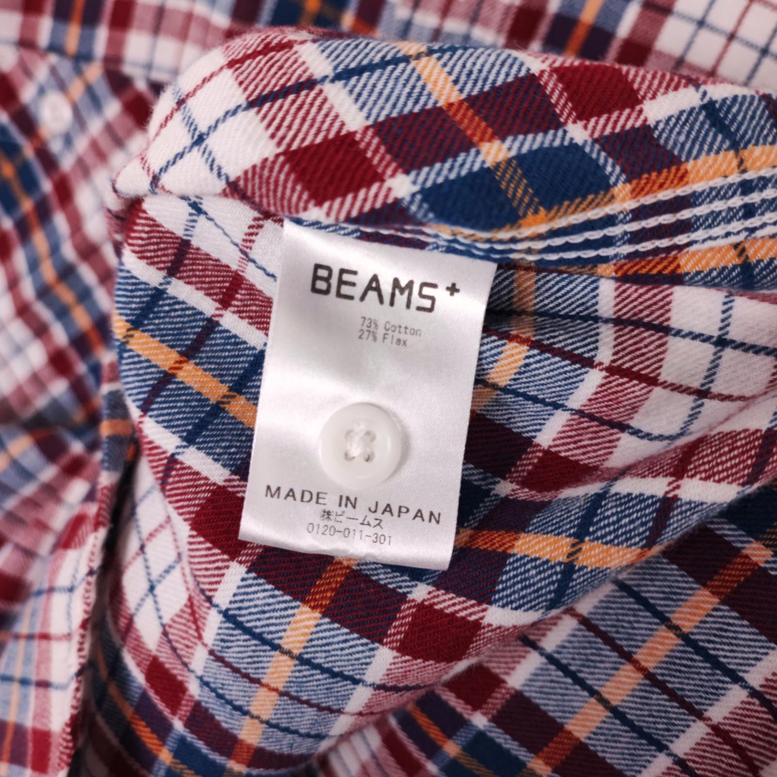 BEAMS PLUS Men's Made in Japan Multicoloured Check Cotton/Linen Work Shirt