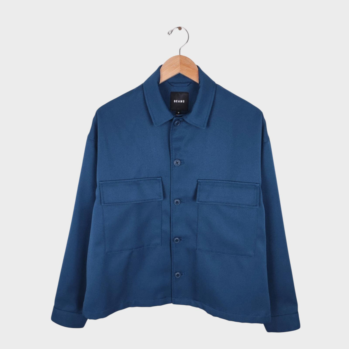 BEAMS Men's Dark Blue Relaxed Fit Cropped Jacket