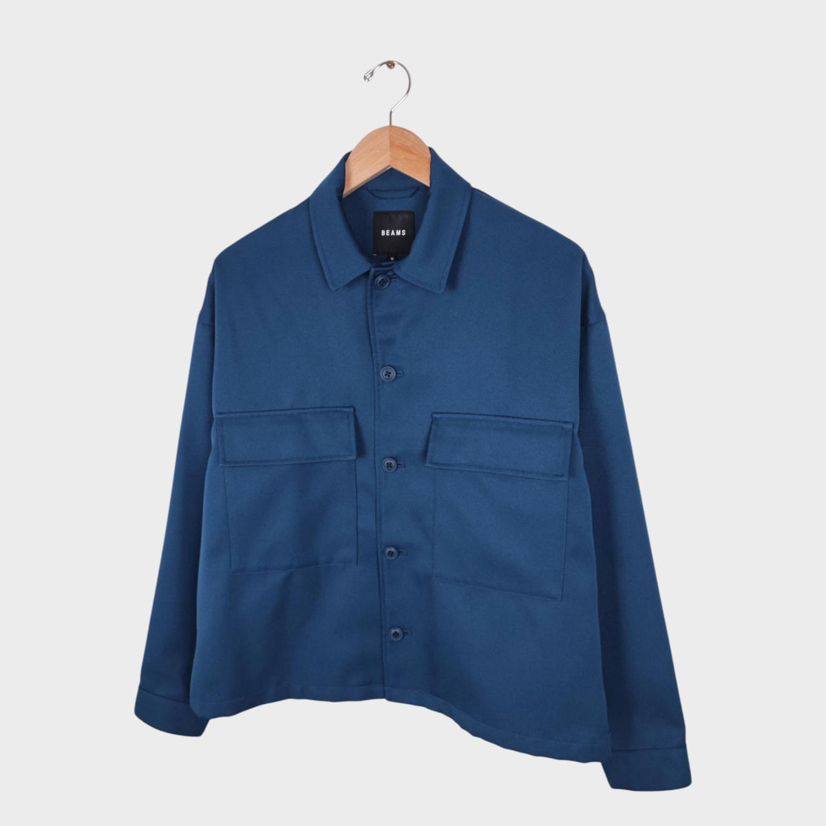 BEAMS Men's Dark Blue Relaxed Fit Cropped Jacket