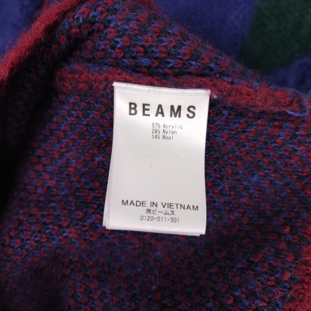 BEAMS Men's Mohair Wool Blend Shaggy Grunge Argyle Cardigan