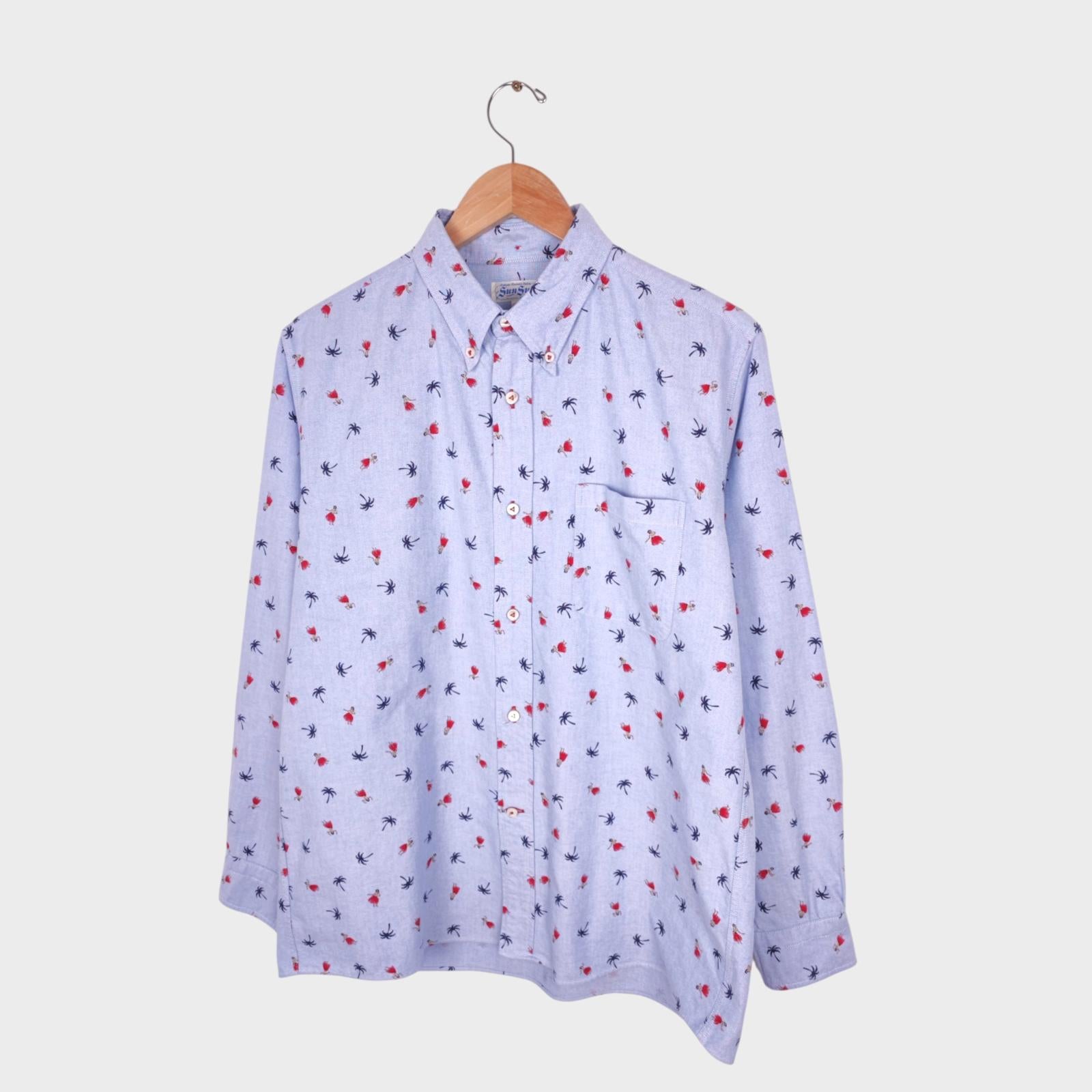 SUN SURF Men's Blue Hawaiian Print Button Down Oxford Shirt