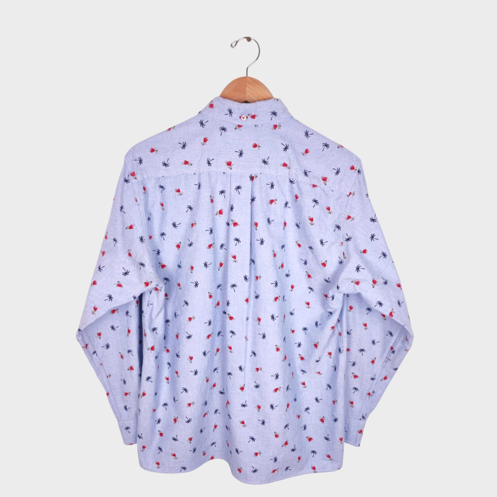 SUN SURF Men's Blue Hawaiian Print Button Down Oxford Shirt