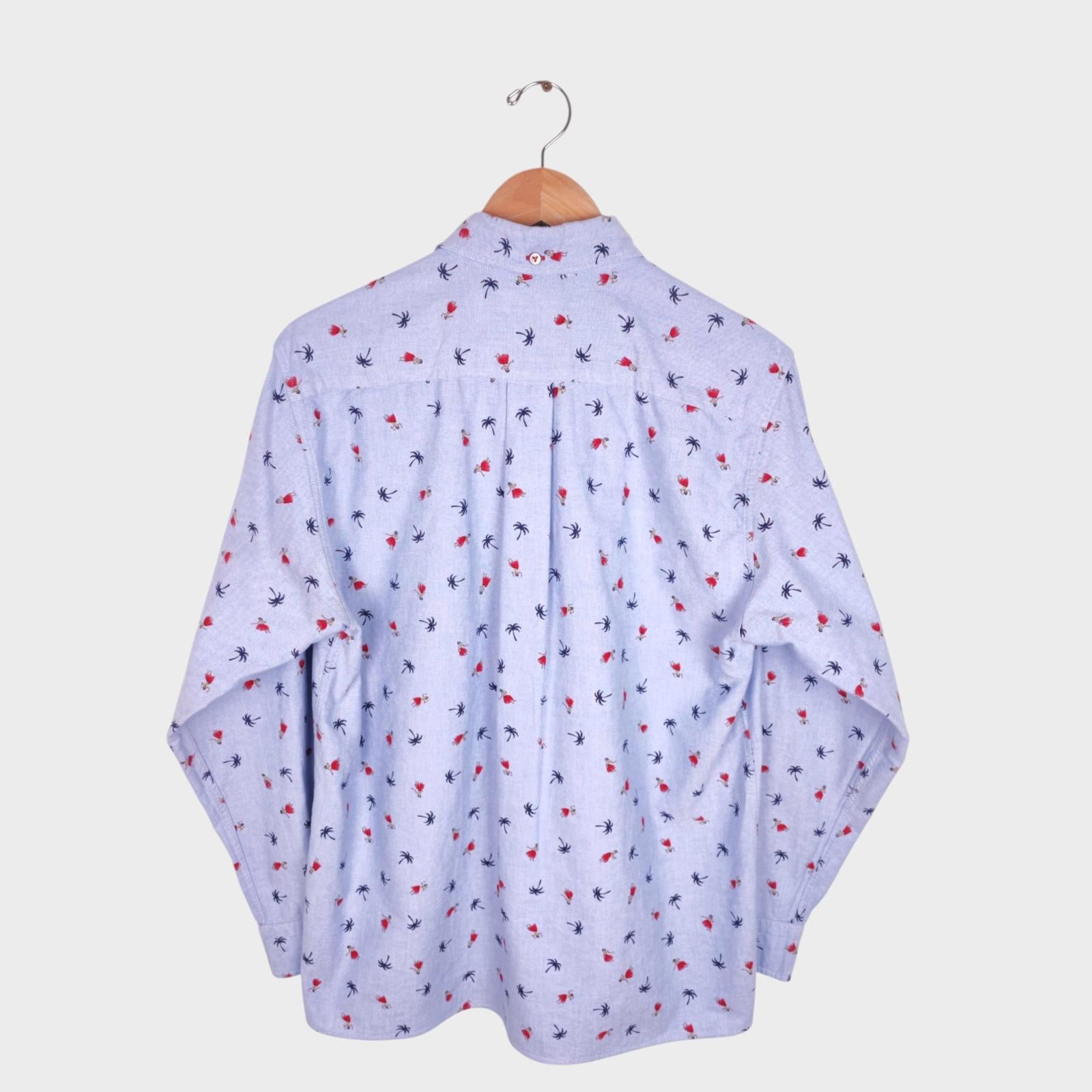 SUN SURF Men's Blue Hawaiian Print Button Down Oxford Shirt