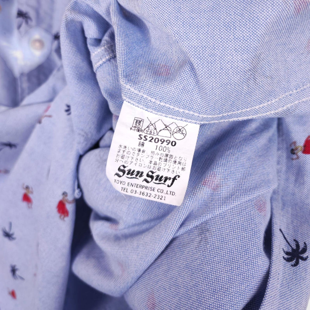 SUN SURF Men's Blue Hawaiian Print Button Down Oxford Shirt