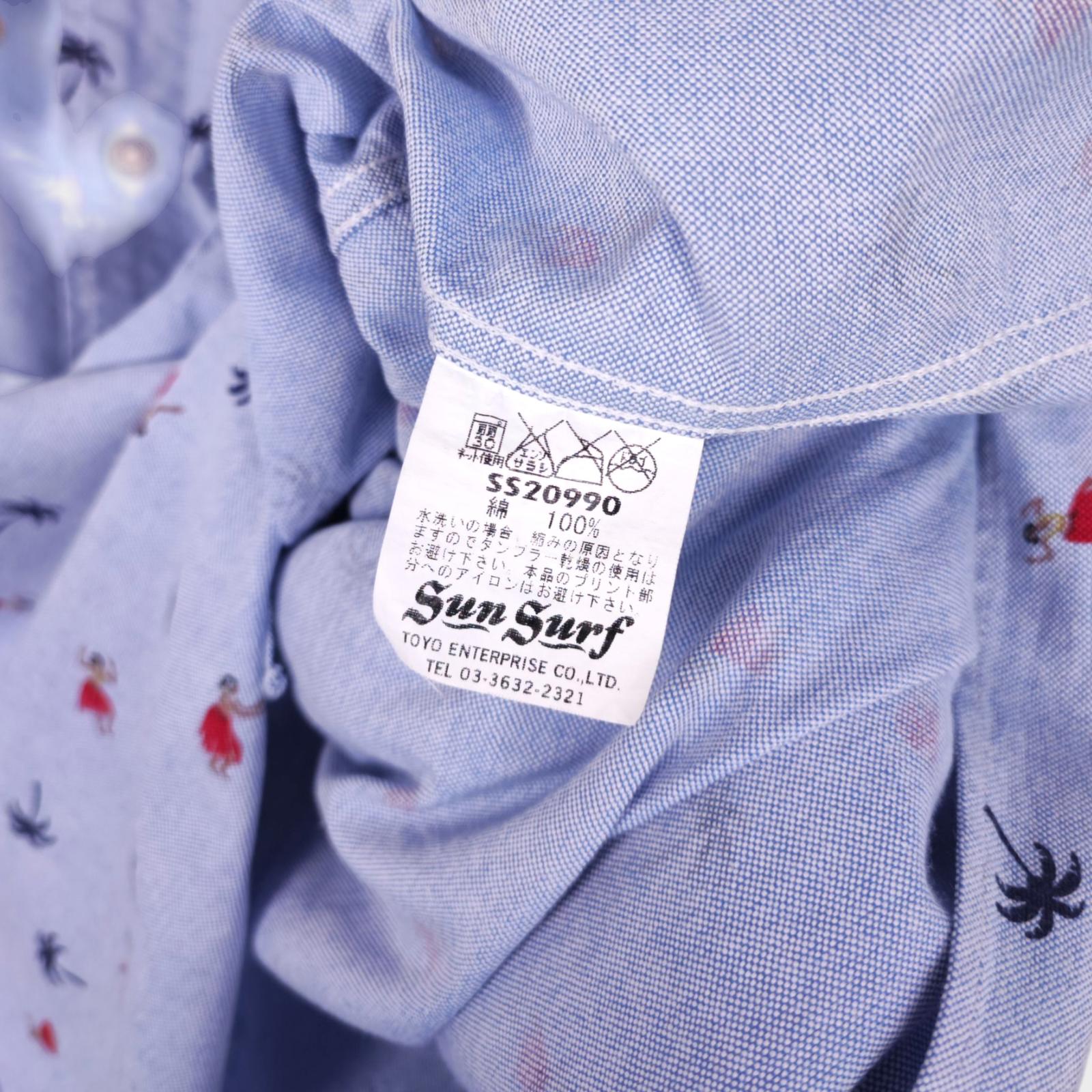 SUN SURF Men's Blue Hawaiian Print Button Down Oxford Shirt