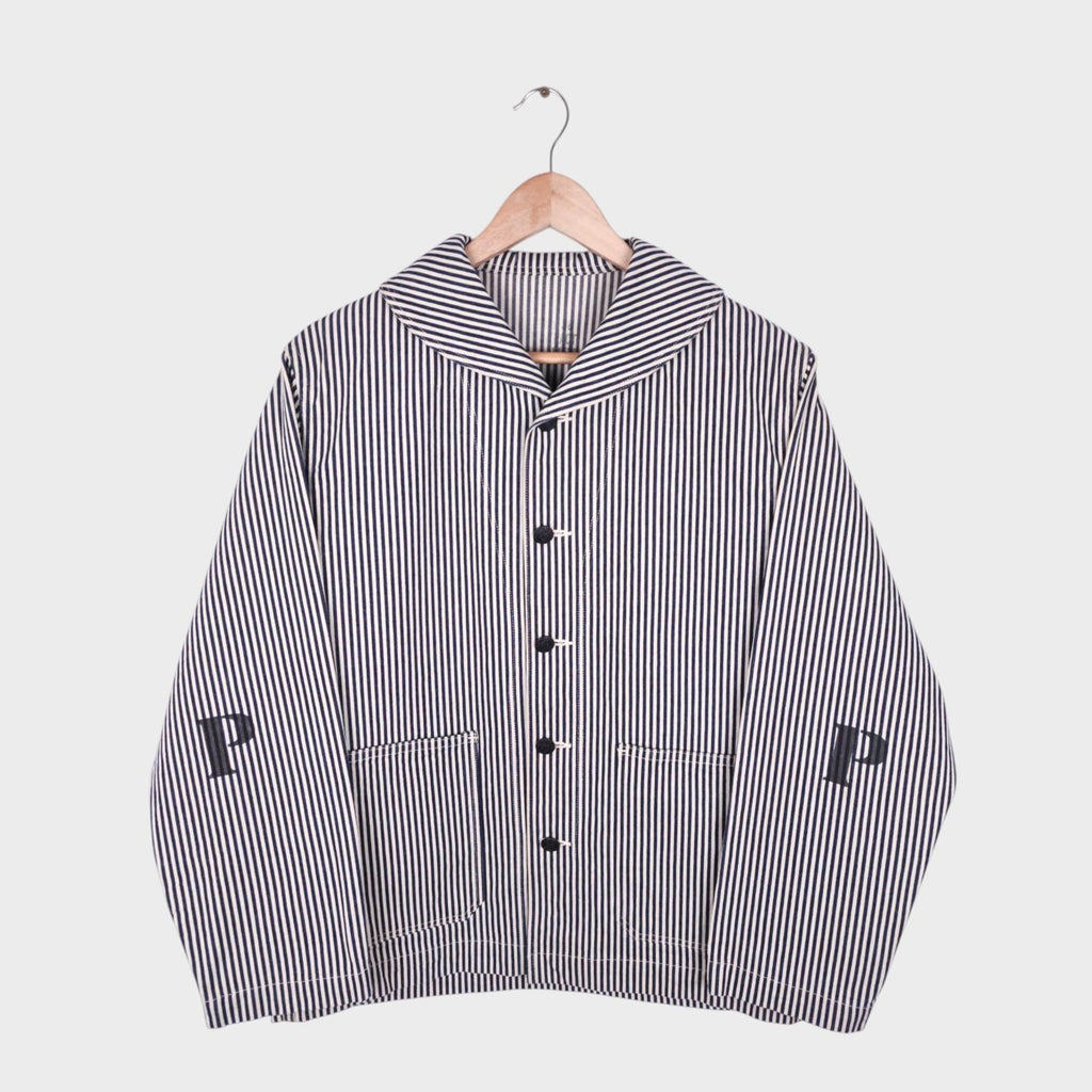 BUZZ RICKSON Men's Made in Japan WW2 USN Hickory Stripe Repro Shawl Collar Chore Jacket