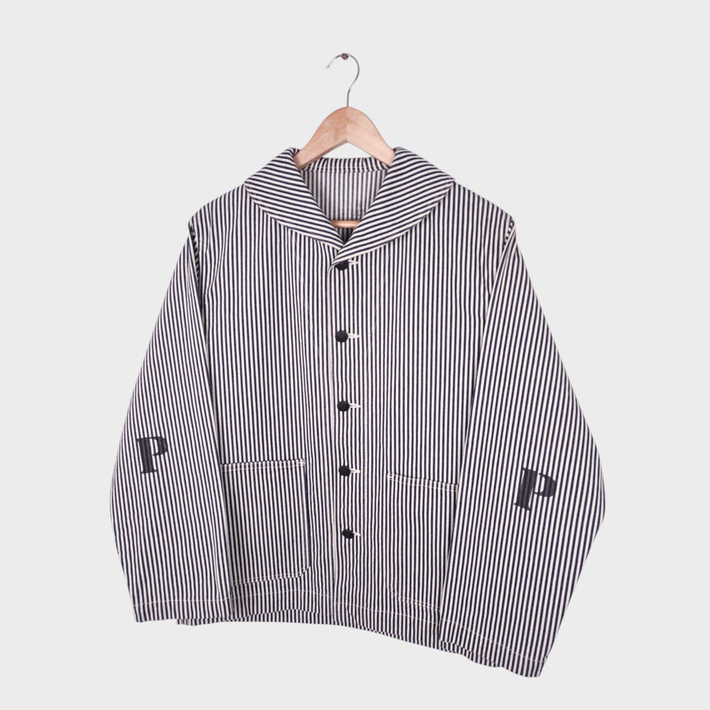 BUZZ RICKSON Men's Made in Japan WW2 USN Hickory Stripe Repro Shawl Collar Chore Jacket