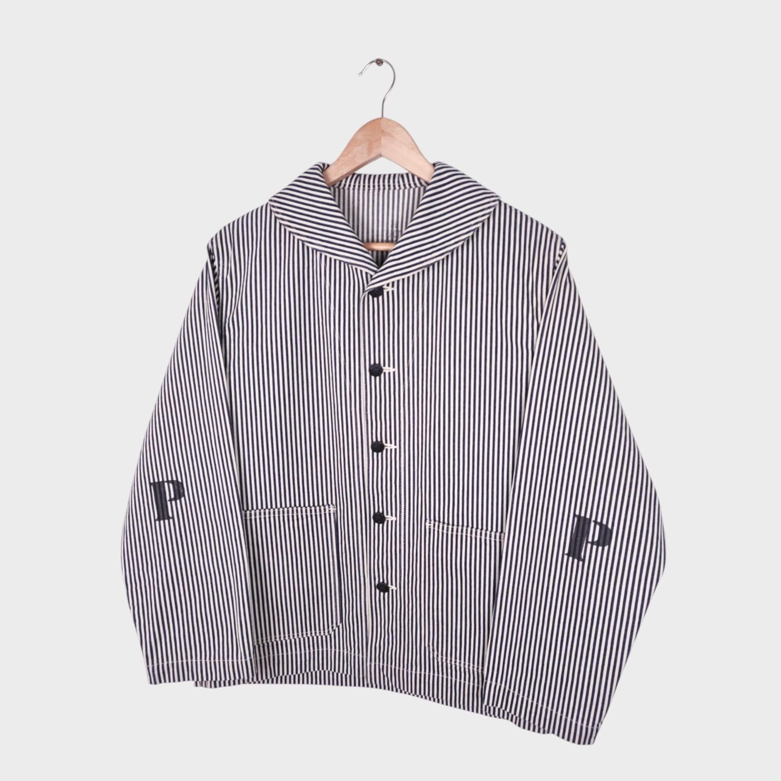 BUZZ RICKSON Men's Made in Japan WW2 USN Hickory Stripe Repro Shawl Collar Chore Jacket