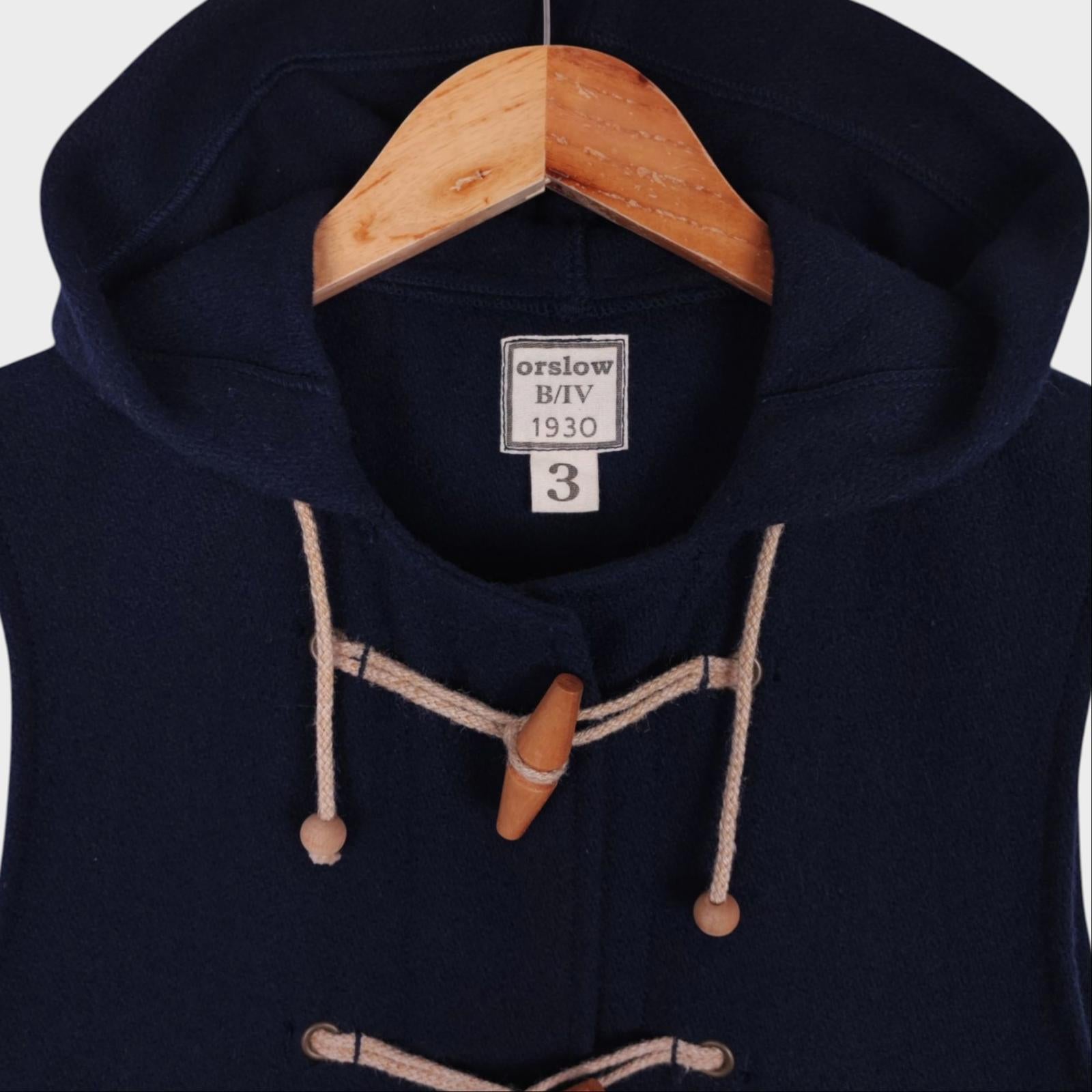 ORSLOW Men's Navy Blue Made in Japan Wool Hooded Duffle Vest