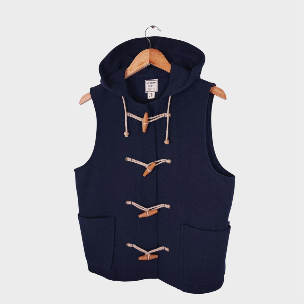 ORSLOW Men's Navy Blue Made in Japan Wool Hooded Duffle Vest