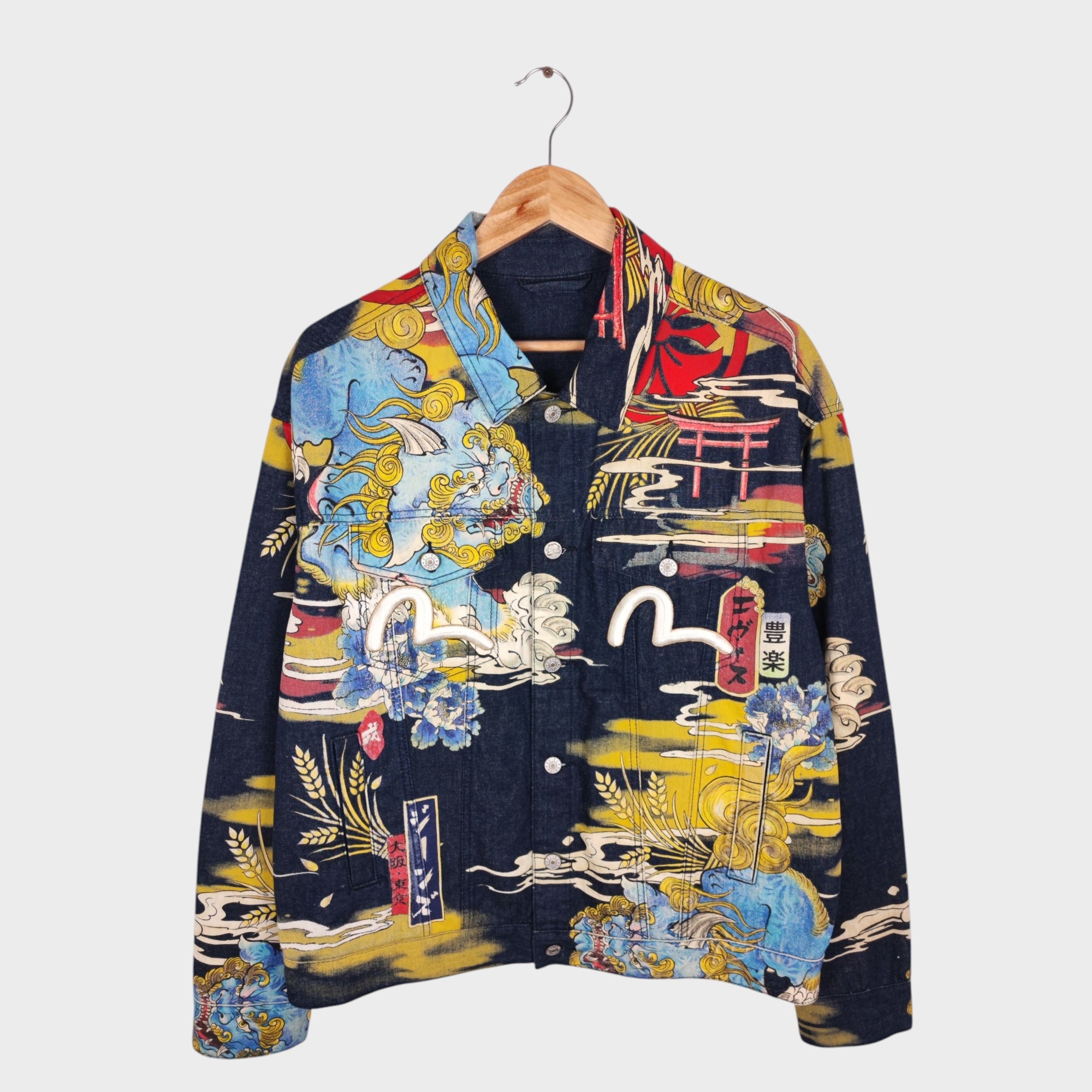 EVISU Men's Komainu Japanese Printed Denim Jacket