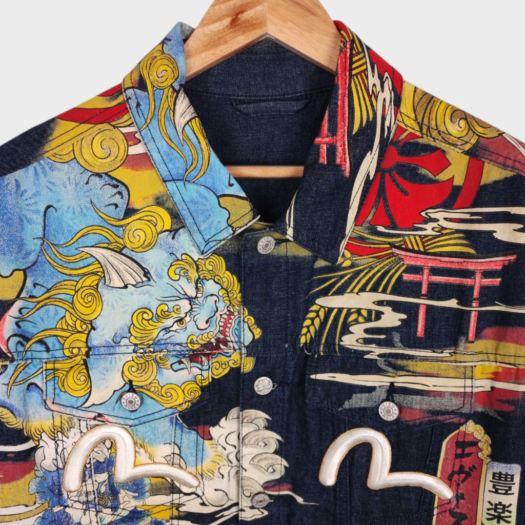 EVISU Men's Komainu Japanese Printed Denim Jacket