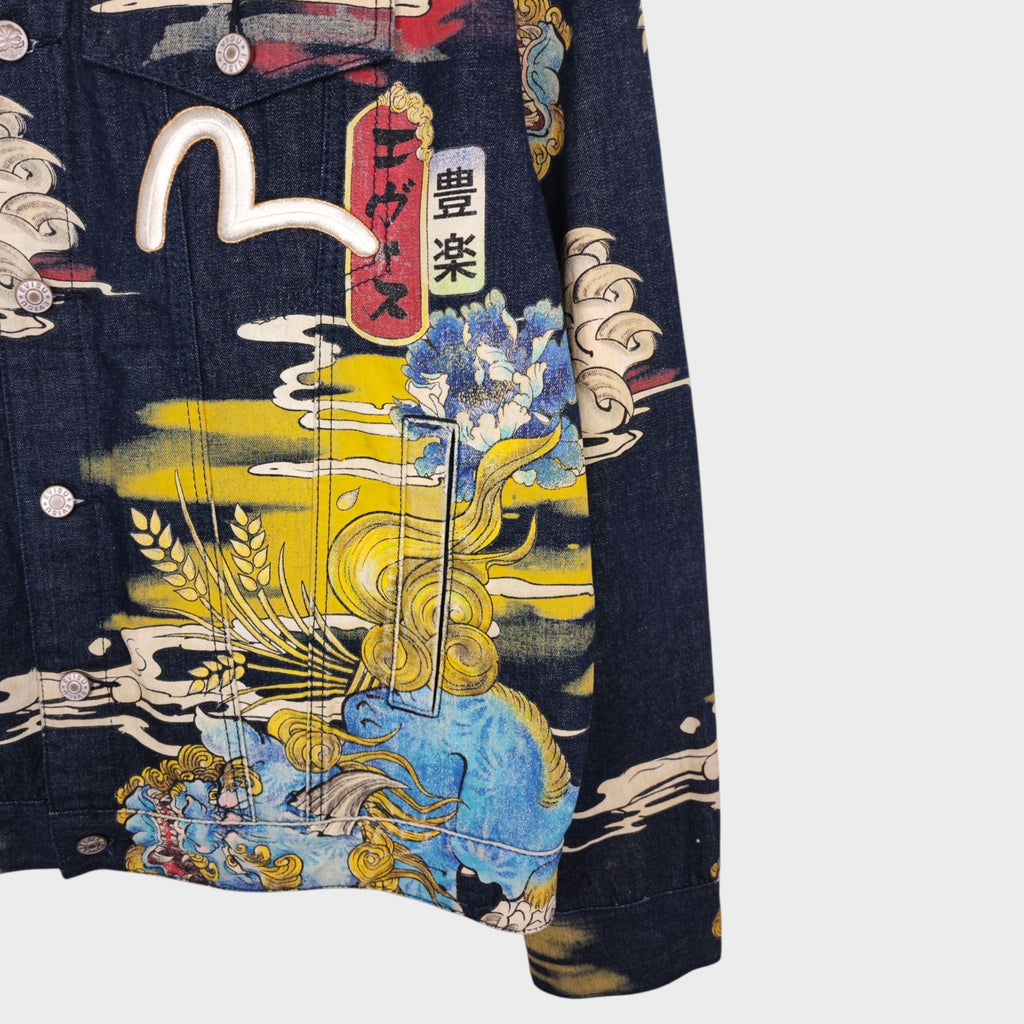 EVISU Men's Komainu Japanese Printed Denim Jacket