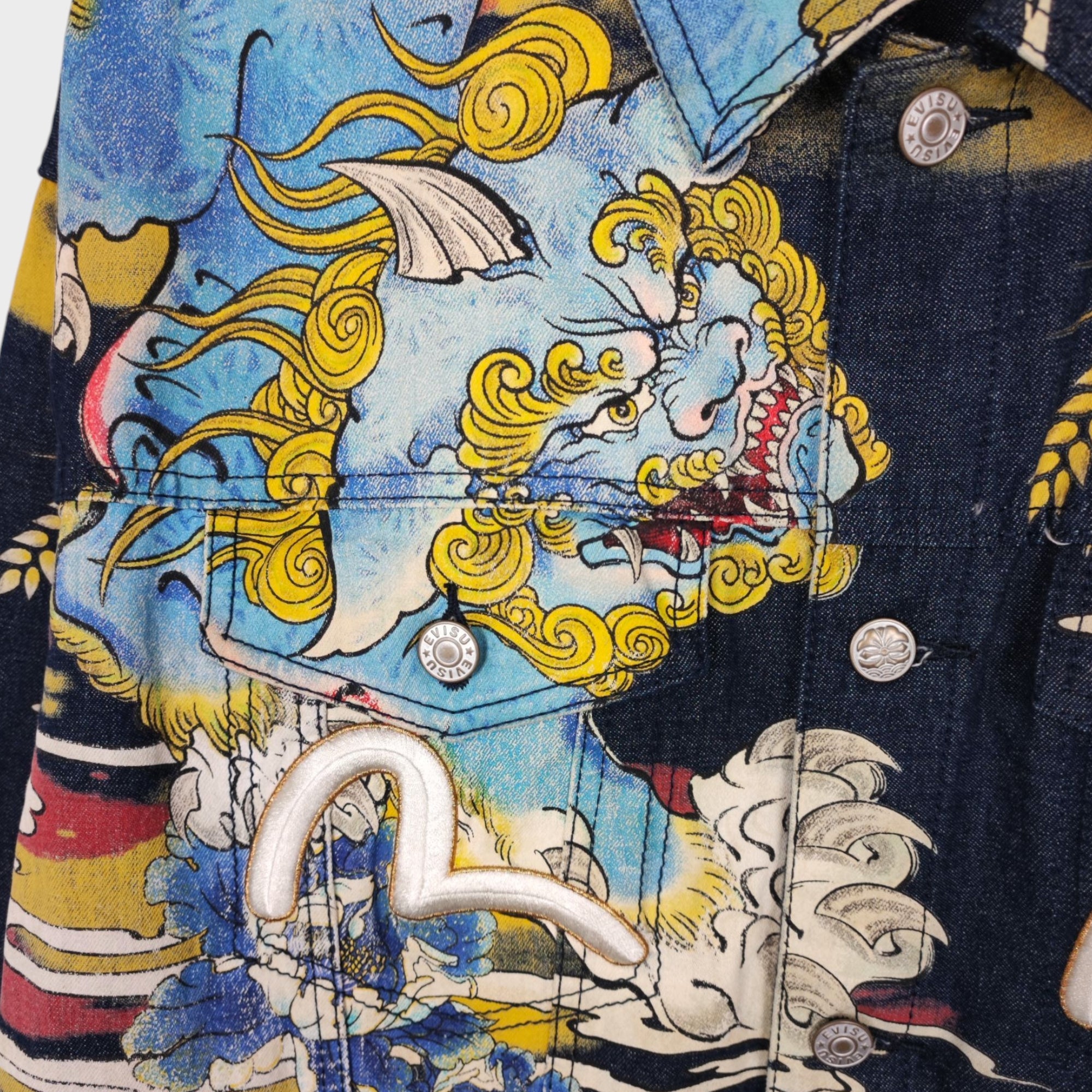 EVISU Men's Komainu Japanese Printed Denim Jacket