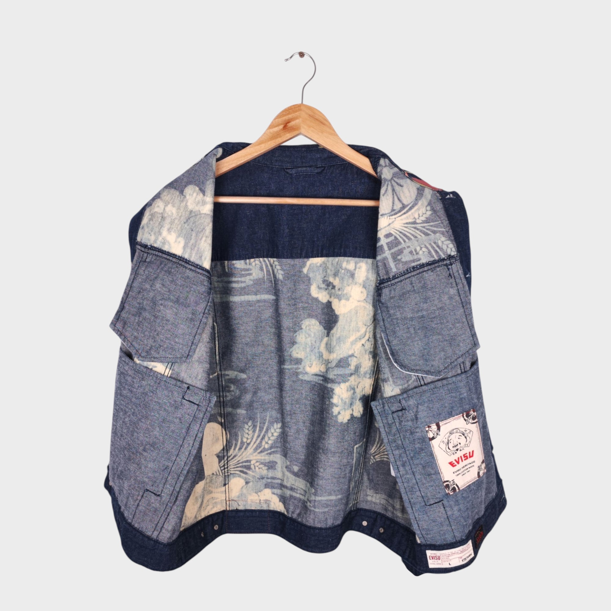 EVISU Men's Komainu Japanese Printed Denim Jacket